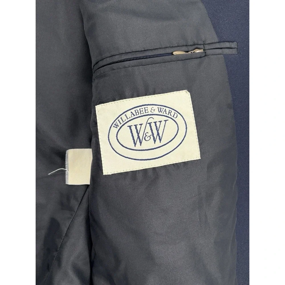 Willabee & Ward Navy Sport Coat Blazer 2 Button Poly Cotton Romania Men's 46R